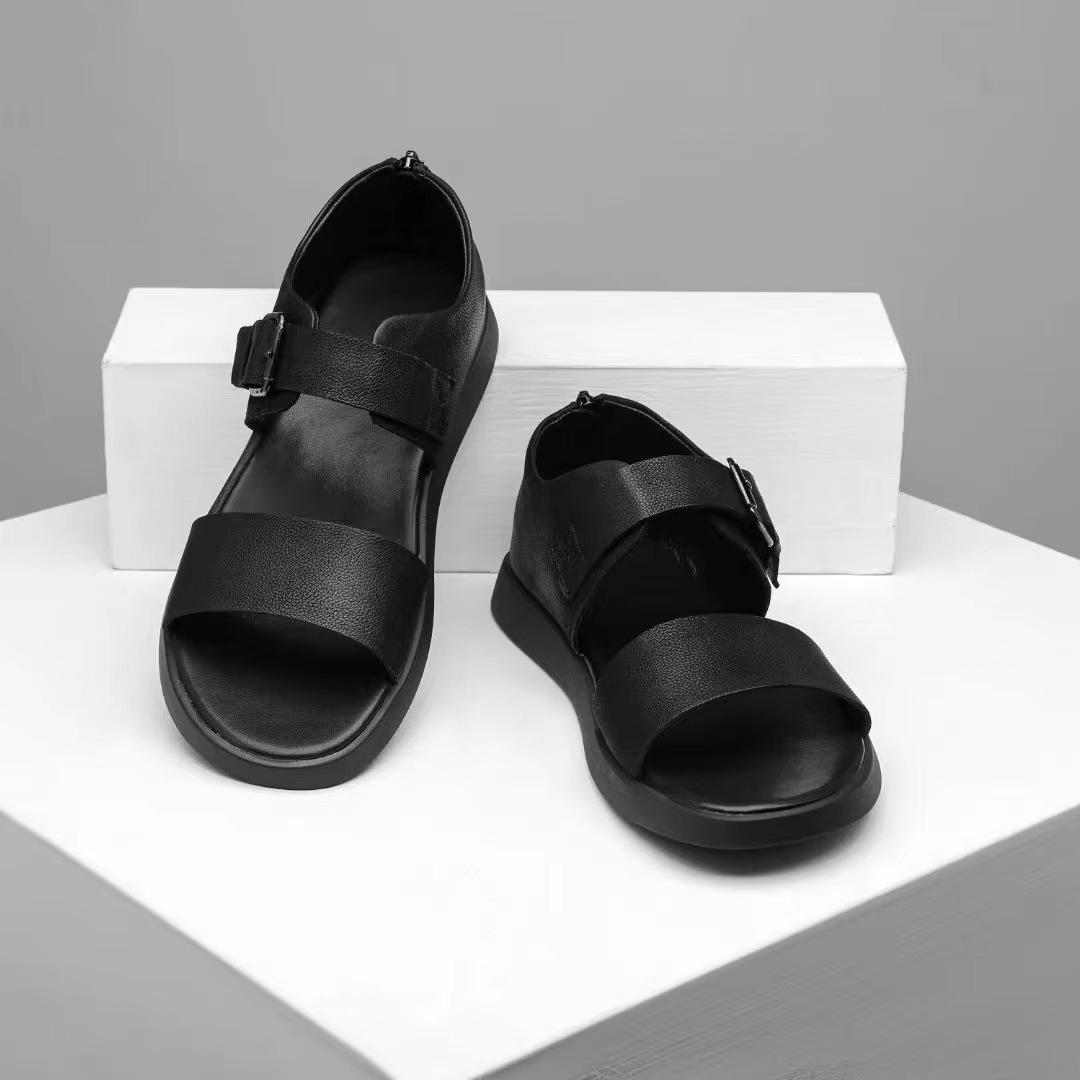 Men s Breathable Leather Casual Sandals - Soft, Perforated Beach  Roman Style 37