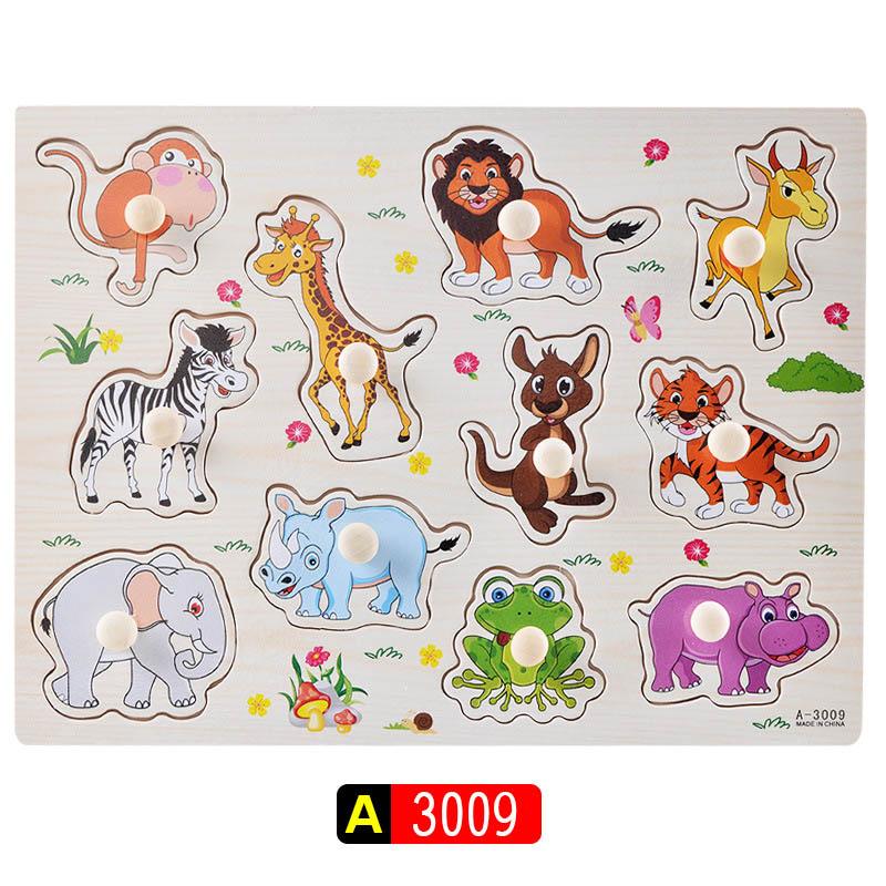 Big Size Baby Montessori Wooden Puzzle Hand Grab Board Set Educational Toys Infantil Cartoon Number Letter Math Puzzle Kids Gift