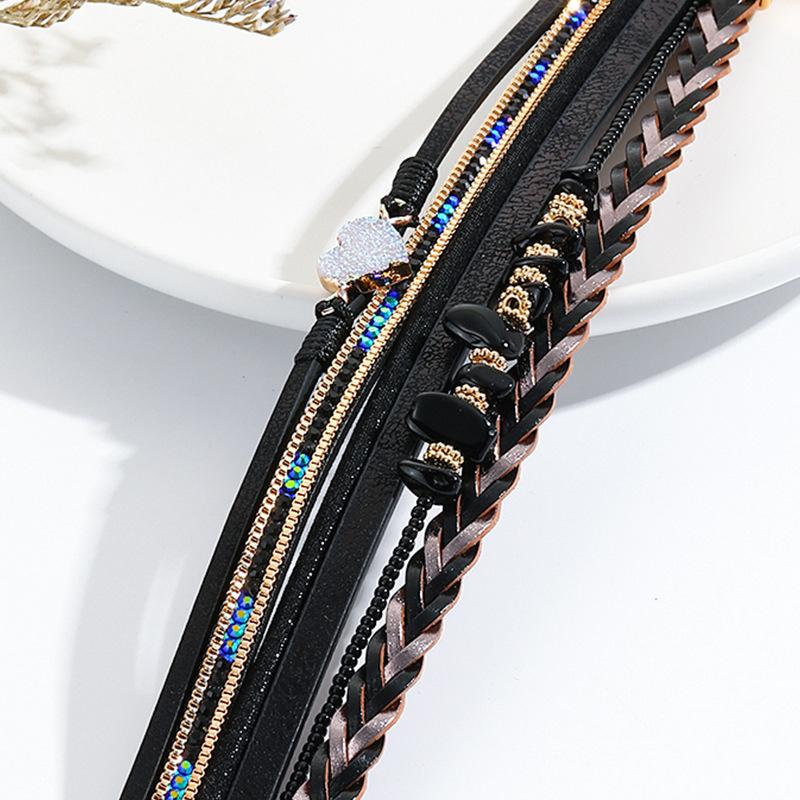 Accessori a Forma di Cuore di Pietra Pelle Intrecciata Multistrato Gioielli da Donna Bracciale Largo Regalo