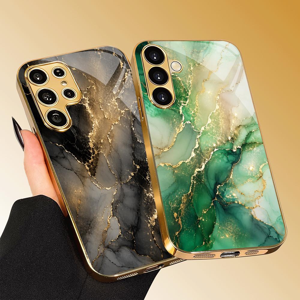 Marble Fluid Texture Tempered Glass Phone Case For Samsung Galaxy S26 S25 S24 S23 S22 Ultra Absorption Anti Drop Back Shell