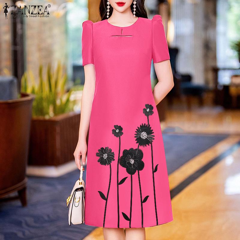 

ZANZEA Women Casual Summer Round Neck Short Sleeve Print Dress S червоний