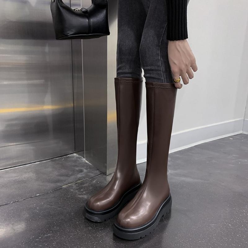 Platform Heel Women Knee-High Boots Fashion Comfort Soft Leather Shoes Autumn Winter Women's Knight Long Booties
