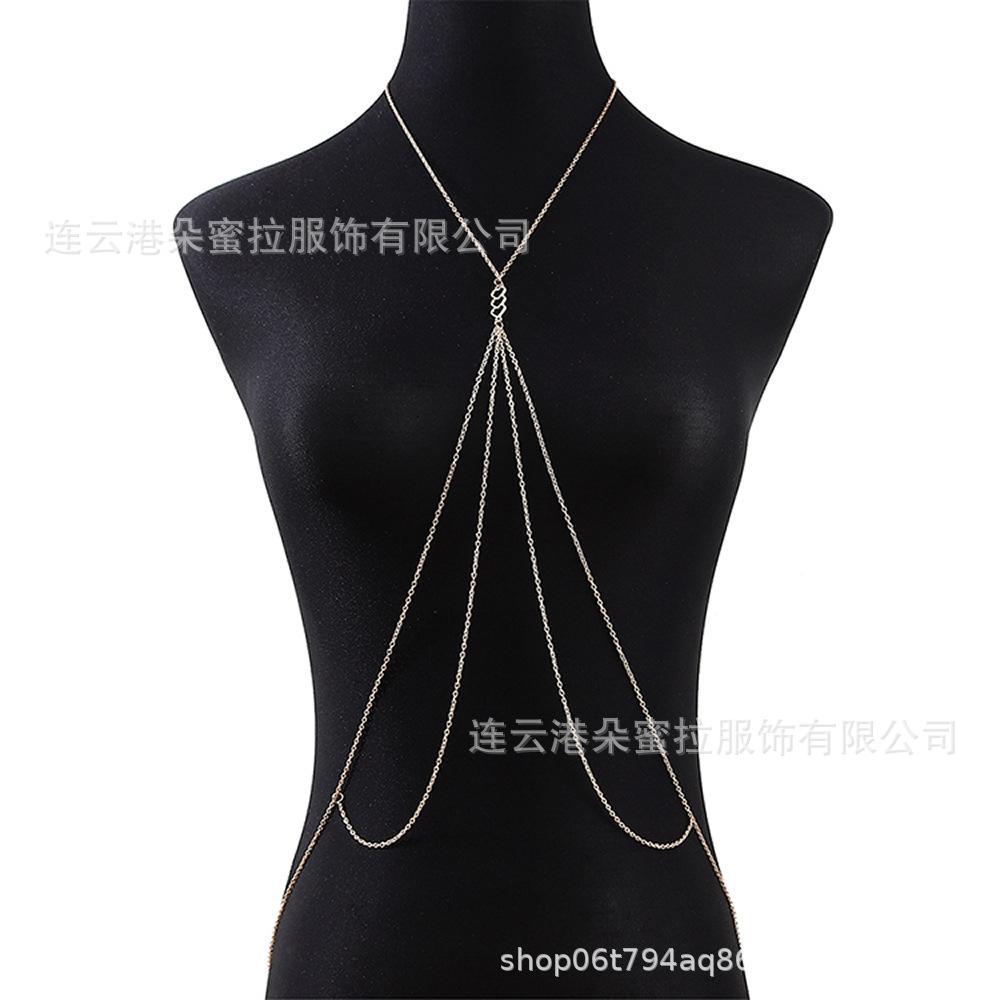 Cross-border Jewelry Body Chain European and American Sexy Exaggerated Beach Casual Flash Diamond Pendant Fringed Alloy Chest Chain