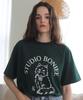 BONIEE New Cat Symbol Cat Graphic Loose Oversized T-Shirt Green
