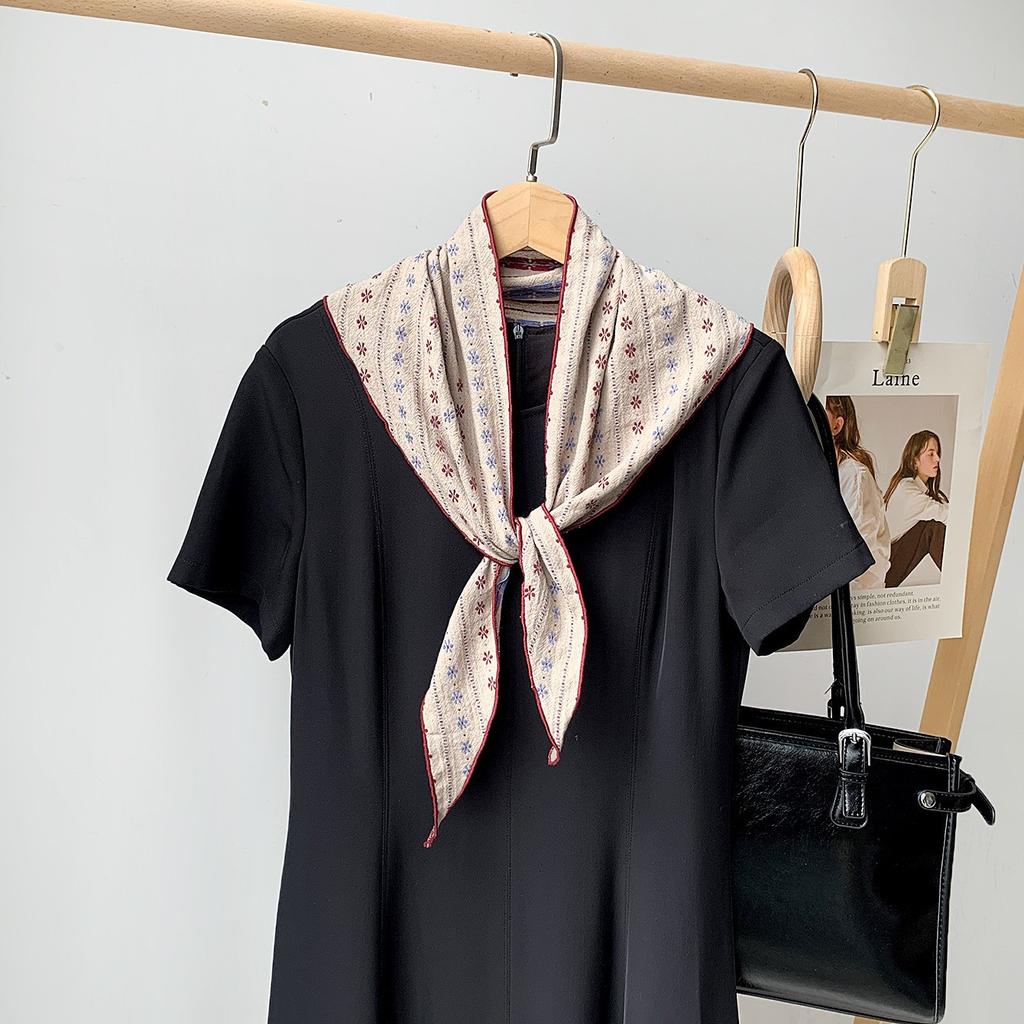 Literary And Fresh Graffiti Silk Scarf With Shirt Tie Neck High-End Shawl Triangle Scarf Belt Thin Bag Head Scarf