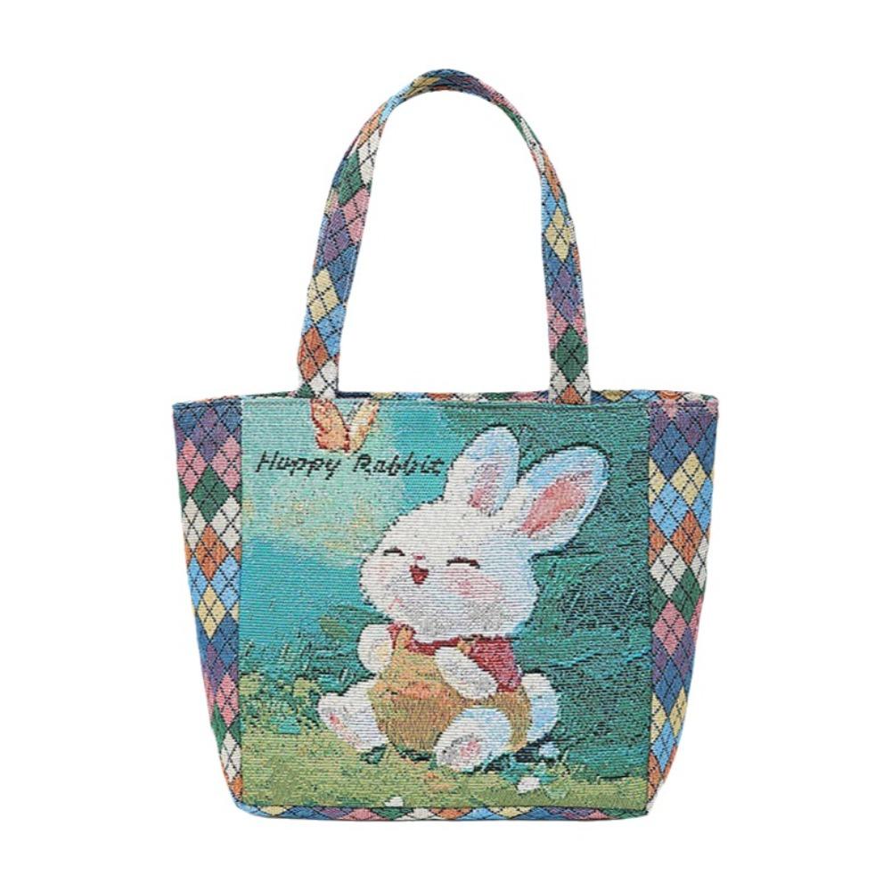 Cat Ethnic Style Handbag Dog Canvas Tote Bag Simple Embroidery Tote Bag Cosmetic Bag Style A