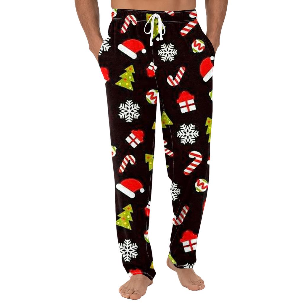 Men's Plain Knit Solid Pocket Casual Pants Home Pajama Pants