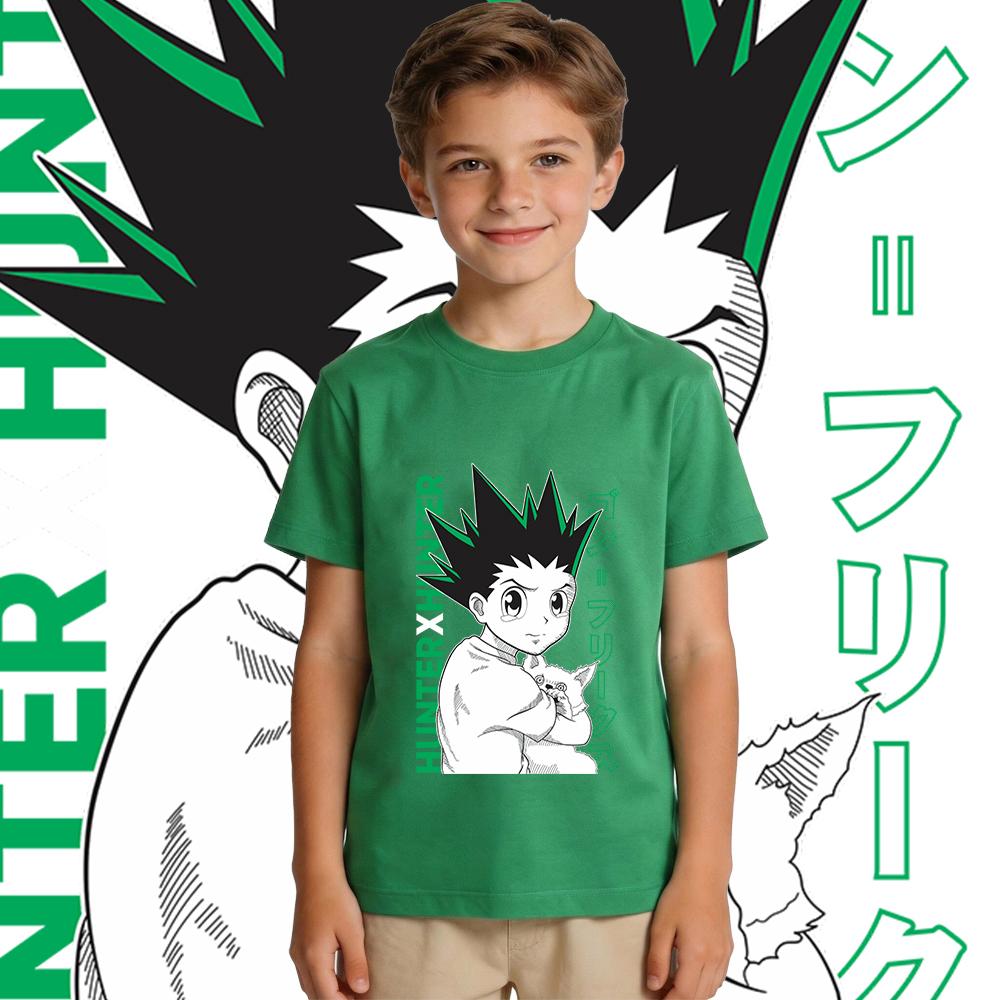 Hunter Gon Anime Print Cotton T Shirt for Boys and Girls Kids Casual Short Sleeve Soft Breathable Top