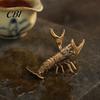 Tea Table Decoration Accessory Brass Lobster Figurine, Multifunctional Ornament for Pet Lid Rest Brush Cute Animal Shaped Pen Stand Holder Paperweight