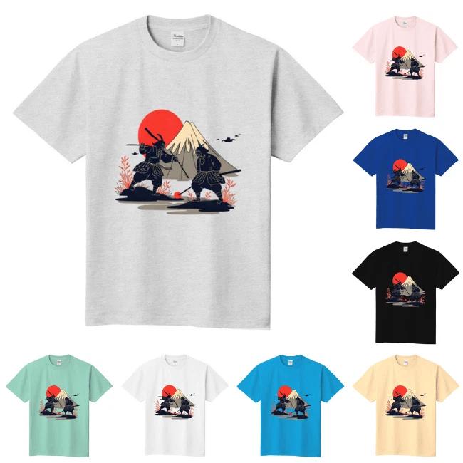 

Samurai Duel T-Shirt with Mount Fuji and Rising Sun Bushido Graphic Tee Unisex XL