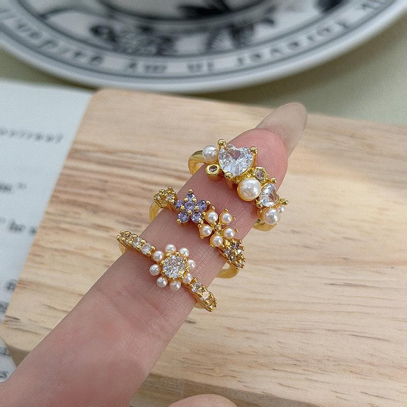 Small Broken Diamonds With Diamonds, Light Luxury Flowers, Zircon Beads, Temperament Ring, Women'S Cold Wind, Niche High-End Ring