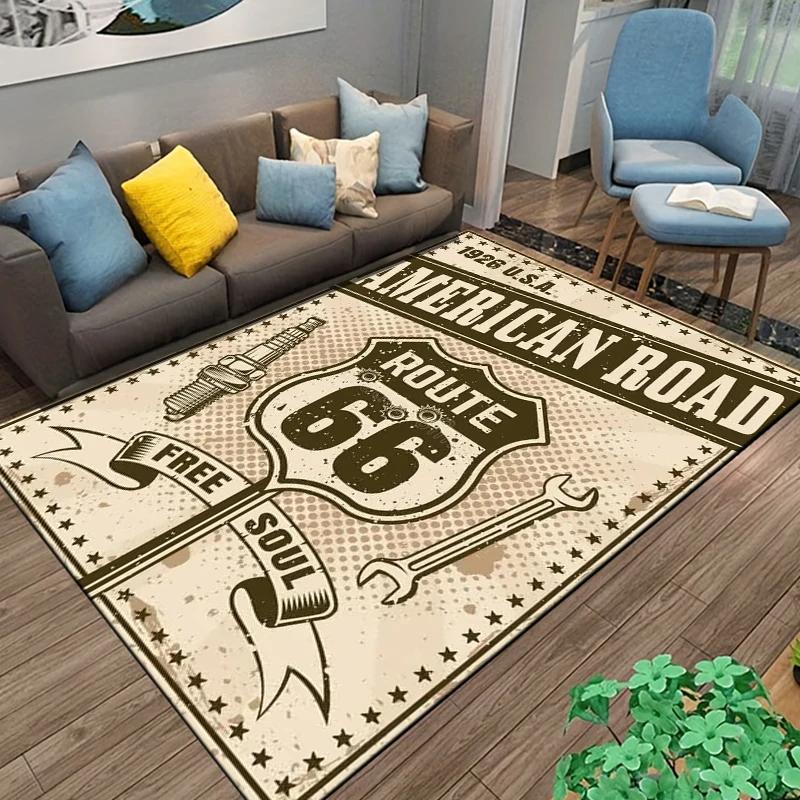Historic Route 66 Carpet Mother Road Area Rug for Home Bathroom Living Room Table Bedroom Sofa Doormat Decor, Non-slip Floor Mat