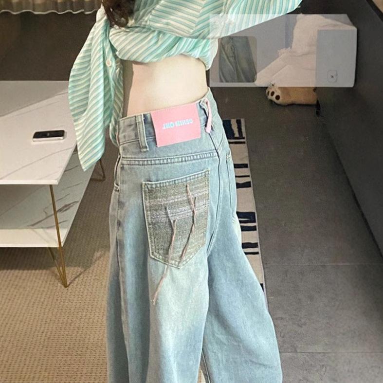

Women s Light Blue Retro High-Waisted Wide-Leg Jeans - Spring Trend L