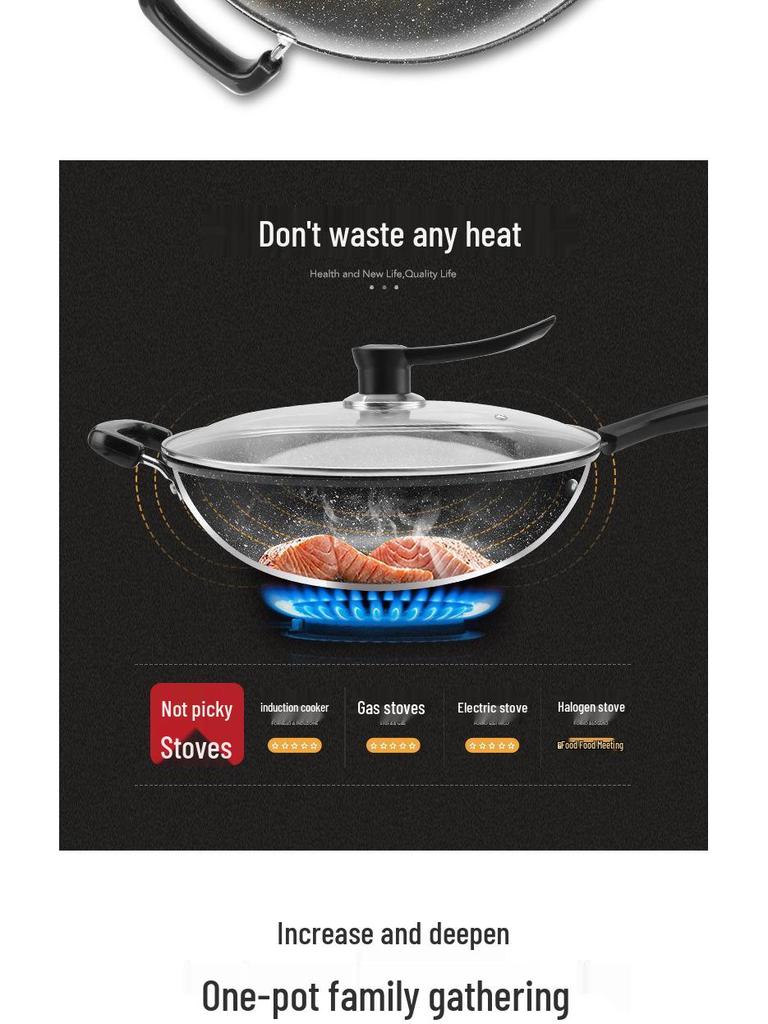 Maifan Stone Non-stick Wok Stir-fry Pan, Thickened Flat-bottom, Multi-layer Die-cast, Universal Stove Compatible.