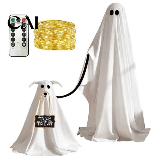 Festive Spooky Atmosphere Ornaments Halloween Ghost Dog Decoration, Ornament with LED Lights And Floating Decor for Entryway Remote Control,