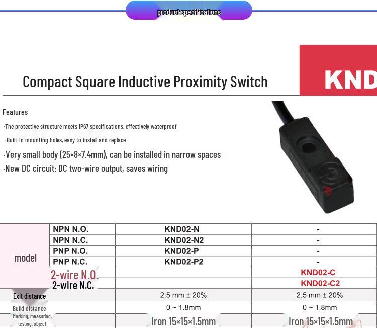 RIKO KND02-N2 Square DC 3-Wire NPN NC Proximity Sensor