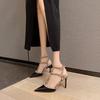 Fashion Riveted Nude High Heels, Thin Heels, 2025 Summer New Pointed-toe, Large-sized Sexy Backheel Women's Fashion Single Shoes