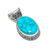 Natural Turquoise Gemstone Silver Pendant in 925 Sterling Silver - Handmade Oval Design, Everyday Wear Jewelry Mother Day Gift