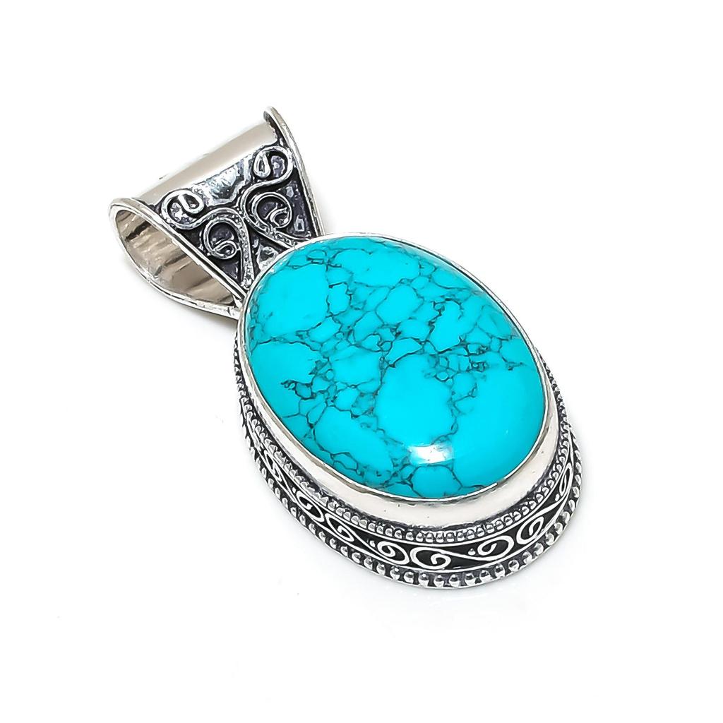 Pandantiv din argint turcoaz natural cu pietre prețioase din argint 925 - Design oval realizat manual, bijuterii pentru uzura de zi cu zi Cadou de Ziua Mamei