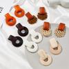 Boho Geometric Wooden Handmade Beaded / Rattan Braid Earrings Fashion Exaggerated Women Drop Earring Ethnic Style Jewelry