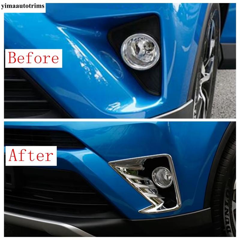 ABS Chrome Front Fog Light Lamp Bezel Cover Trim For Toyota RAV4 RAV 4 2016 2017 2018 Decorative Accessories Chromium Styling