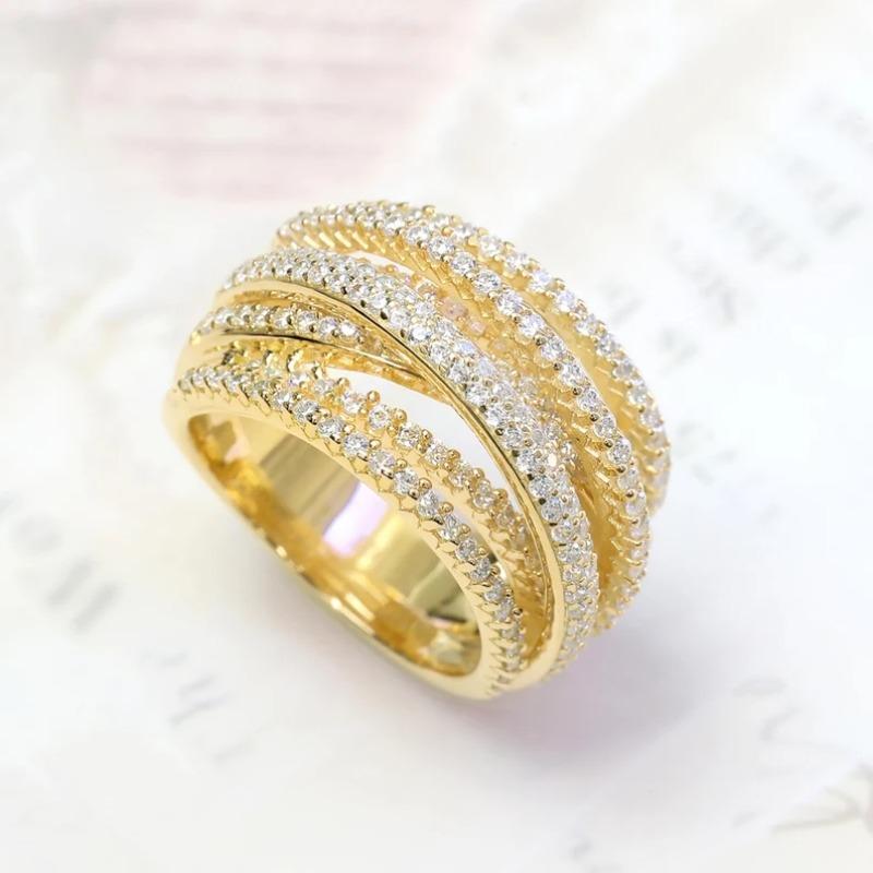 Inele Femei Exquisite cu Zirconiu Alb Încrustat și Contur Trendy Culoare Aur Geometrie Purtare Zilnică Bijuterii de Petrecere Cadou de Aniversare