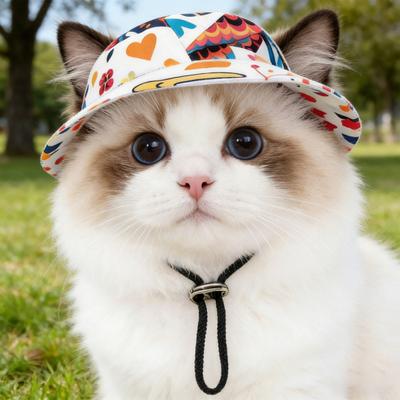 Pet Sun Hat Breathable Small Dogs Cats Bucket Hat with Ear Holes Adjustable Drawstring Sun UV Protection Pet Decorative Hat