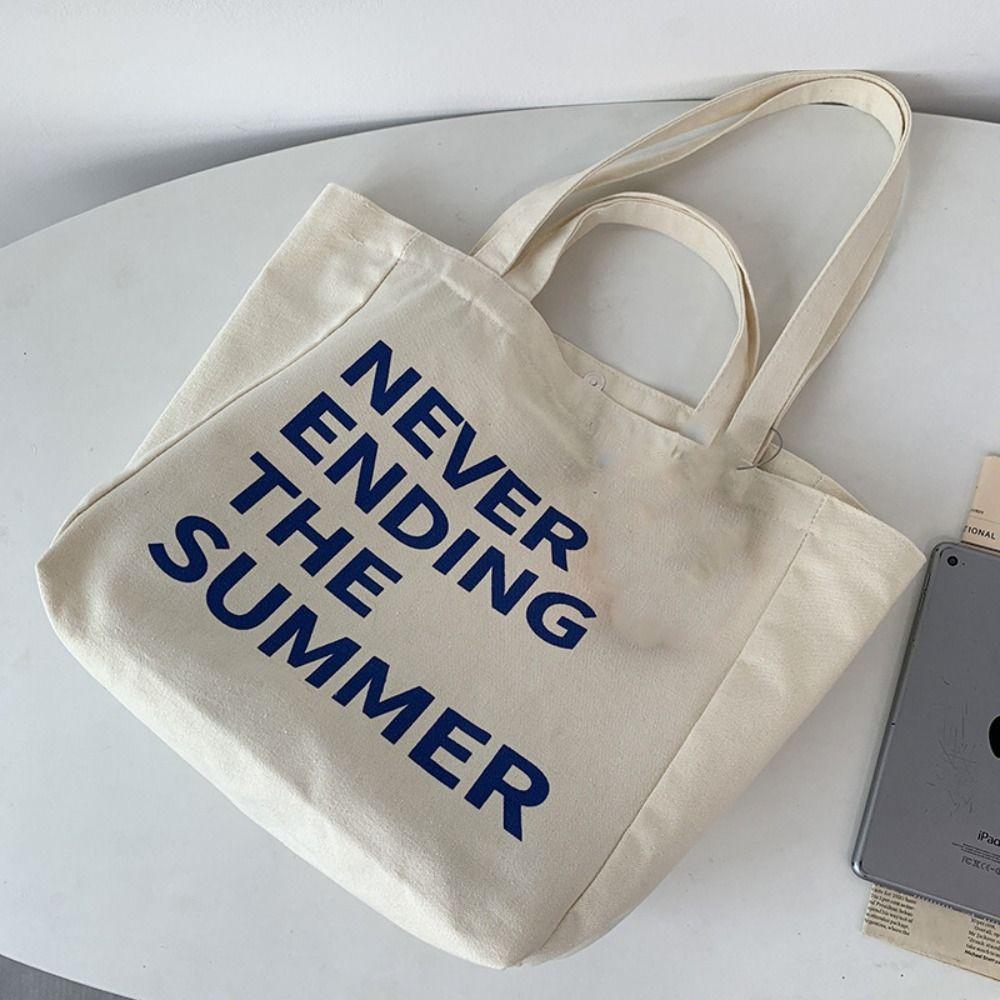Large Capacity Letter Print Tote Bag Soft Lightweigh Literary Canvas Shoulder Bag Casual Commuting Woman Shoulder Bag Work