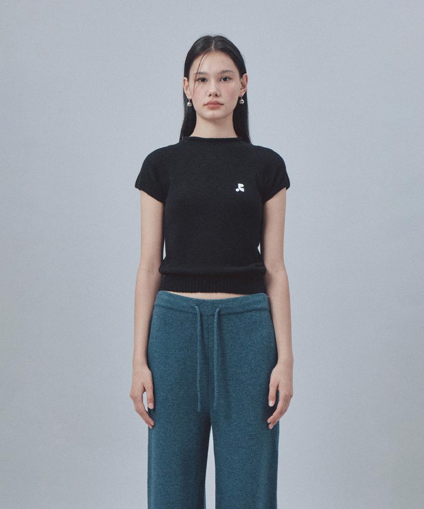 REST&RECREATION Raglan Half Sleeve Knit Top - Black