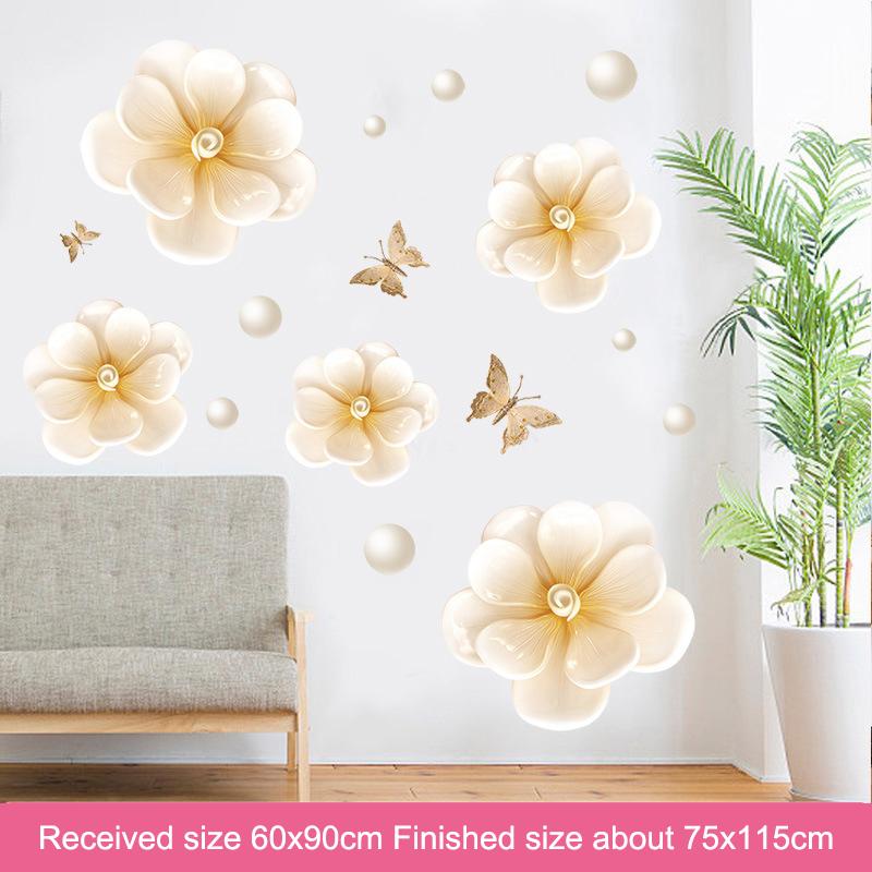 Vodotěsná samolepka na zeď s motýlky z okvětních lístků květin, samolepicí, odnímatelná, pro ložnici, obývací pokoj, domácí dekoraci, severský styl