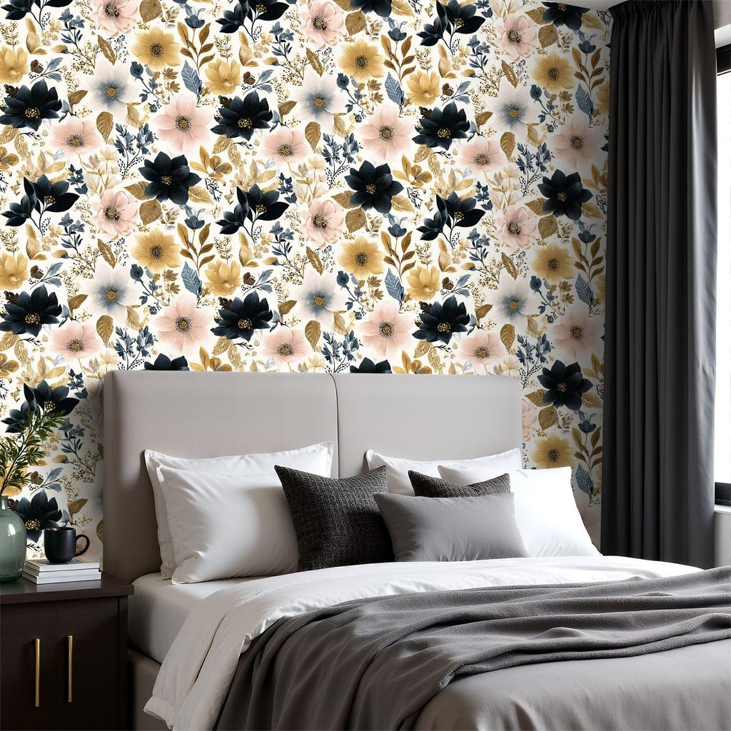 Soft Pastel Florals Wallpaper 22.83"X118" Waterproof Wallpaper for Living Room/Bedroom/Bathroom PVC Wall Sticker