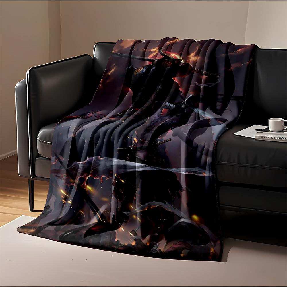 Samurai Duel In Fiery Battlefield Flannel Blanket for Bedroom, Living Room, Sofa, and Nap Sofas