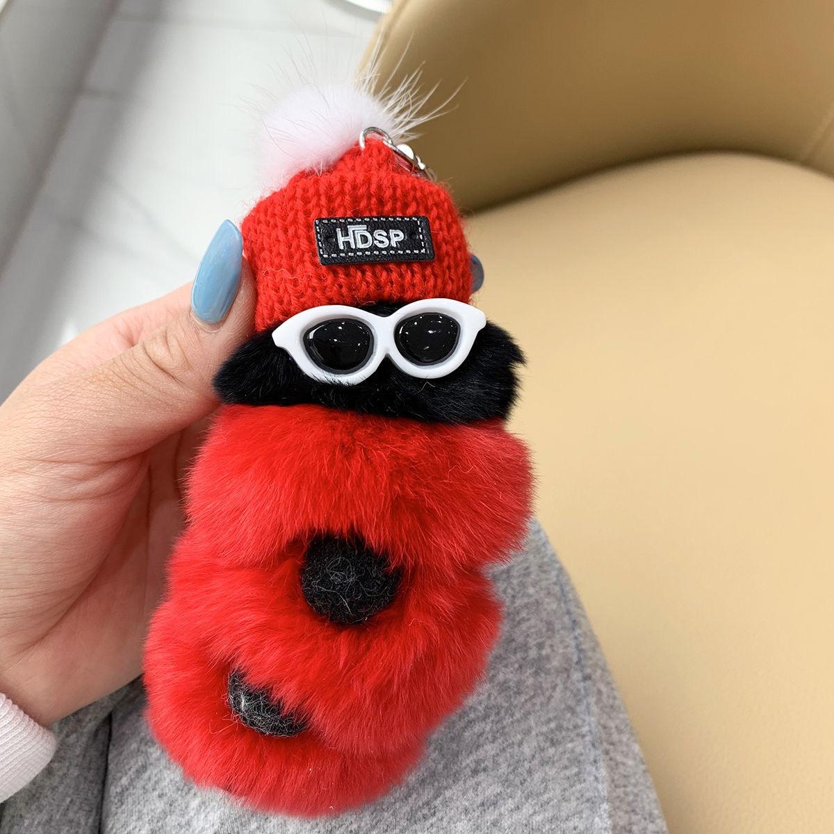 

Милый брелок из натурального меха, красочная гусеница из натурального меха кролика рекс, плюшевая сумка, аксессуары 15cm красный