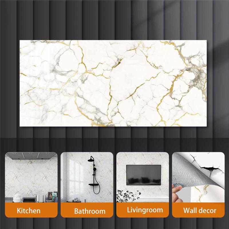 Self-adhesive PVC Faux Marble Tile Sticker Waterproof Peel-and-stick Wall Decal for Kitchen Backsplash Bathroom Decor