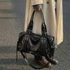 High-end Bost Shoulder Bag Tassel Riveted Motorcycle Handbag Large Capacity Tote Bag Fashi Y2k Multi-pocket Underarm Bag