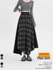 Retro Plaid Patchwork Midi Skirt - High Waist A-Line Design for Autumn/Winter