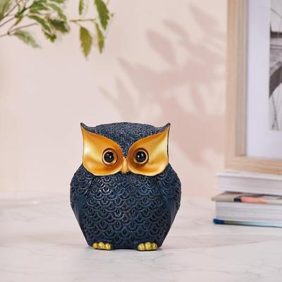 Moderne Edle Glückliche Eule Kunstharz Figur Prunkstück (Packung mit 1, Blau und Gold)