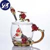 Heat Resistant Glass Cup  Rose Enamel Coffee Cup Mug Flower Tea Glass Alloy Handgrip Cup