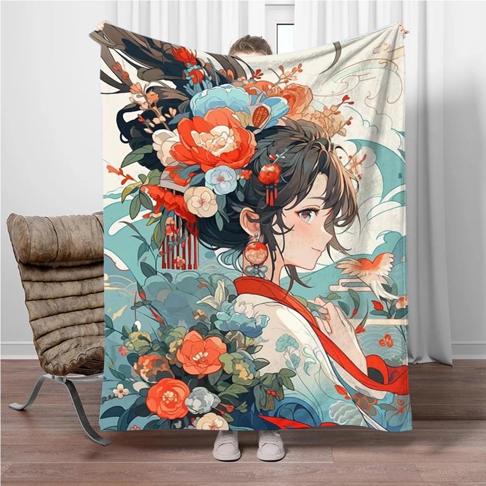 Chinese Ancient Style Girls Flannel Blanket Soft Keep Warm Throw Blanket Blanket For Sofa Bed Office Camping Travelling Gifts