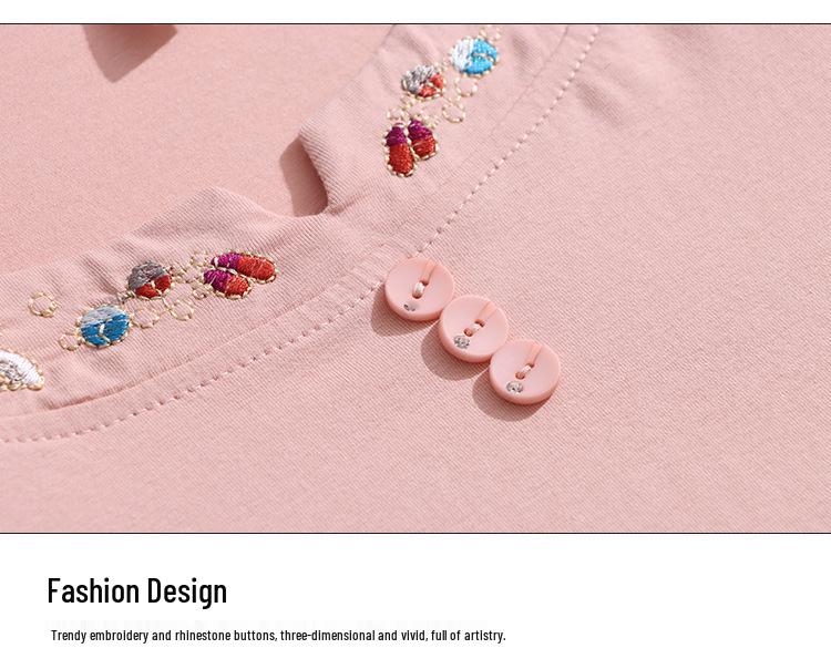 Besticktes Sommer Freizeit Kurzarm T-Shirt für Frauen mittleren Alters