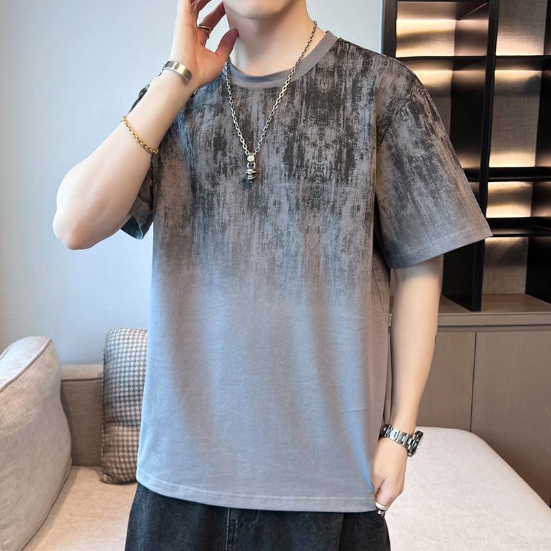 Men's 2024 Summer Trendy Round Neck Pure Cotton Short-Sleeve T-Shirt with Print
