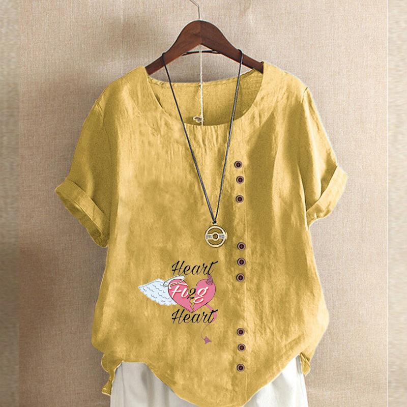 Tricou cu mânecă scurtă pentru femei, cu imprimeu 'Scrisoare de dragoste', Cămașă largă din bumbac, Bluză casual largă de vară, Topuri mărimi mari