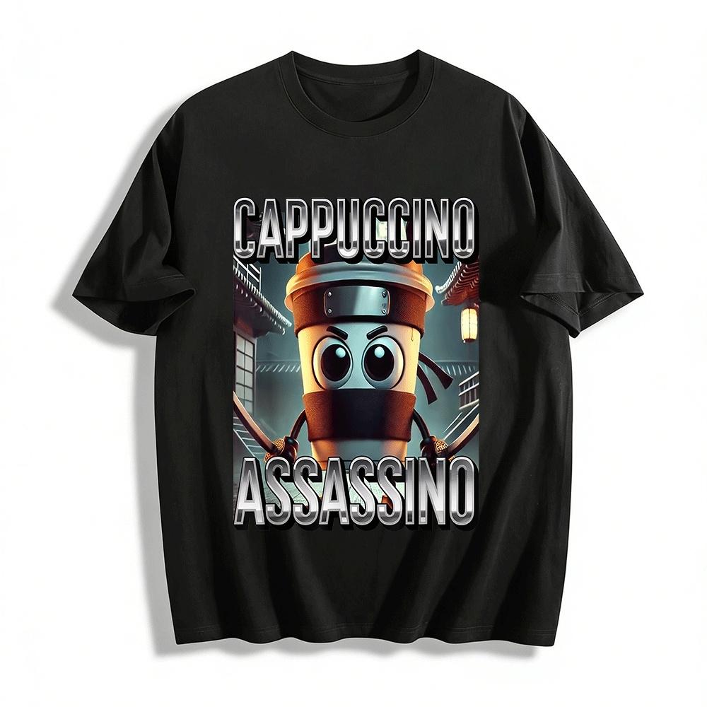 

Funny Cappuccino Assassin Graphic Casual Top Pure cotton T-shirt XXS