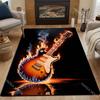 Flaming Electric Guitar Smoke Reflection Print Carpet for Living Room Bedroom Sofa Home Decor Rus Non-slip Floor Mat Luxury Gift