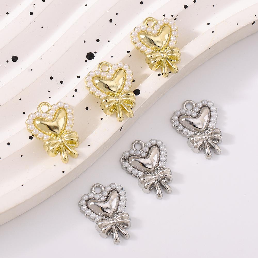 5pcs Cute Love Heart Bowknot Pendant Charms for Jewelry Making Necklace Earrings Bracelet DIY Handmade Accessories