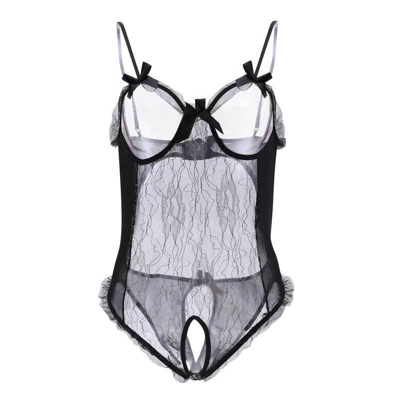 Large Sexy Underwear Sexy Lace Bow Open Crotch Dew Milk Three-point Style