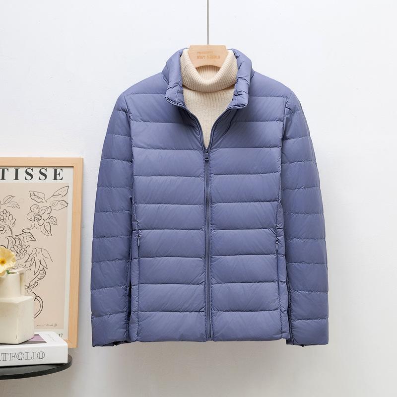 Damen Leichte Koreanischer Stil Stehkragen Kurze Daunenjacke, Übergröße, Weiße Entendaunen, Trendig K-8711