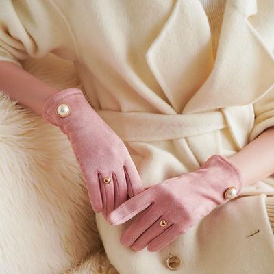Pearl Winter Cycling Gloves Velvet Plush Gloves All-Match Women Mittens  Autumn