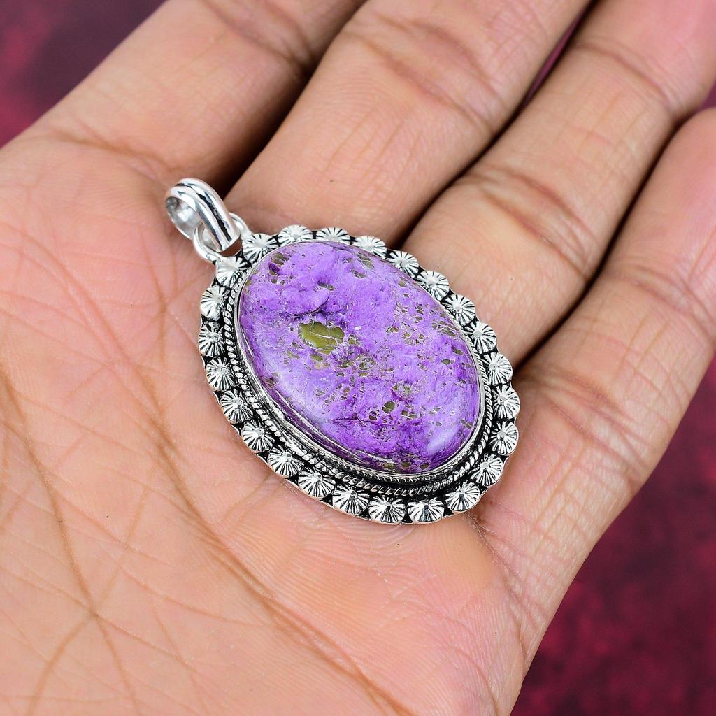 Bijou en pierre précieuse pupurite, pendentif en argent sterling 925, magnifique bijou fait main pour femme