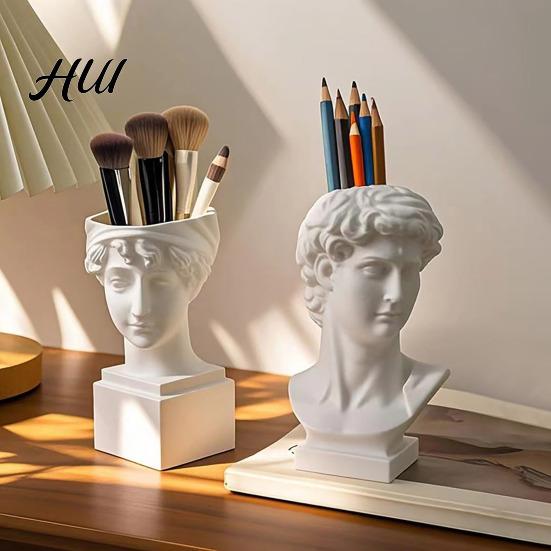 Desk Accessories Holder Vintage Pen Dried Flowers Vase Resin Makeup Brush School Home Supplies Desktop Stationery Organizer for Office Accessory